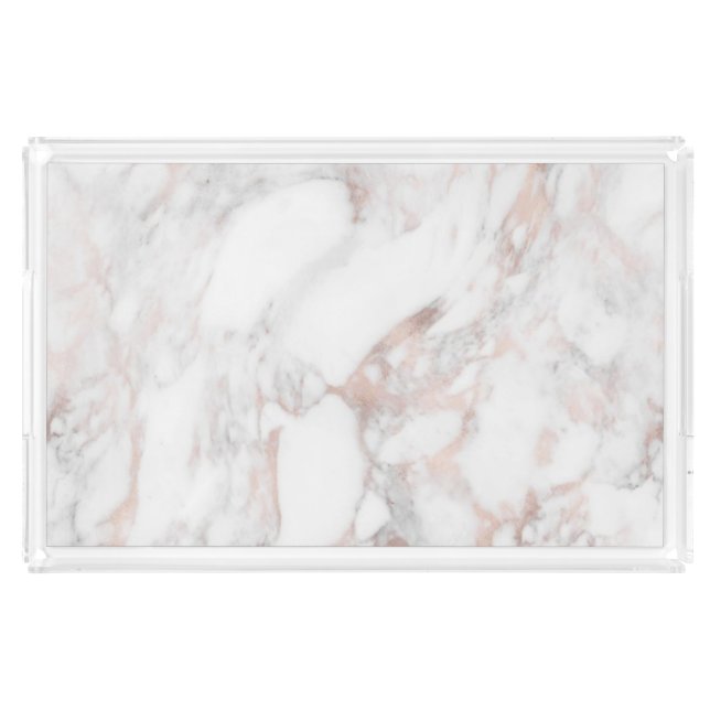 Trendy Elegant Rose Gold White Marble Template Acrylic Tray (Front)