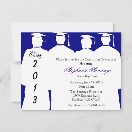 Trendy Elegant Royal Blue Graduation Annoucement Invitation