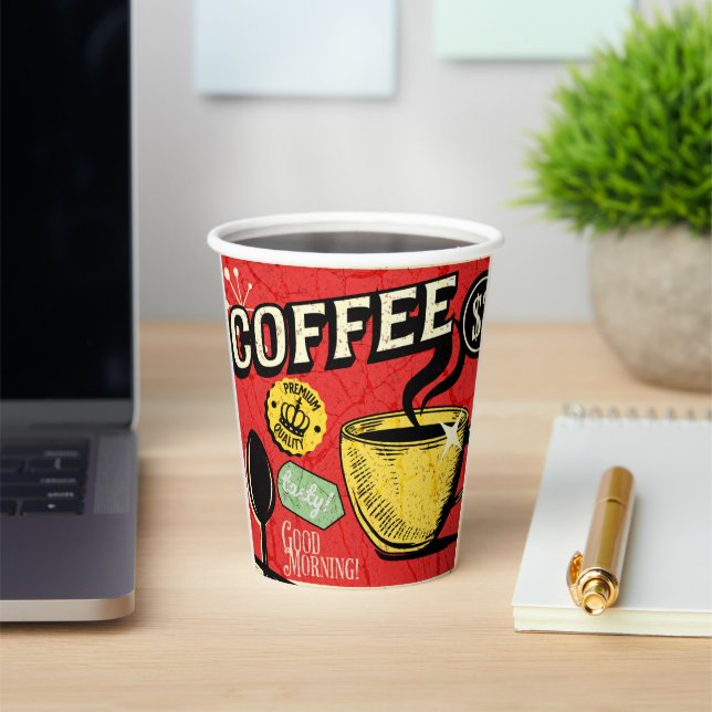Trendy elegant rustic coffee lovers red  paper cups (Insitu)