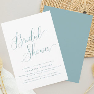 Trendy Elegant Script Dusty Blue Bridal Shower Invitation