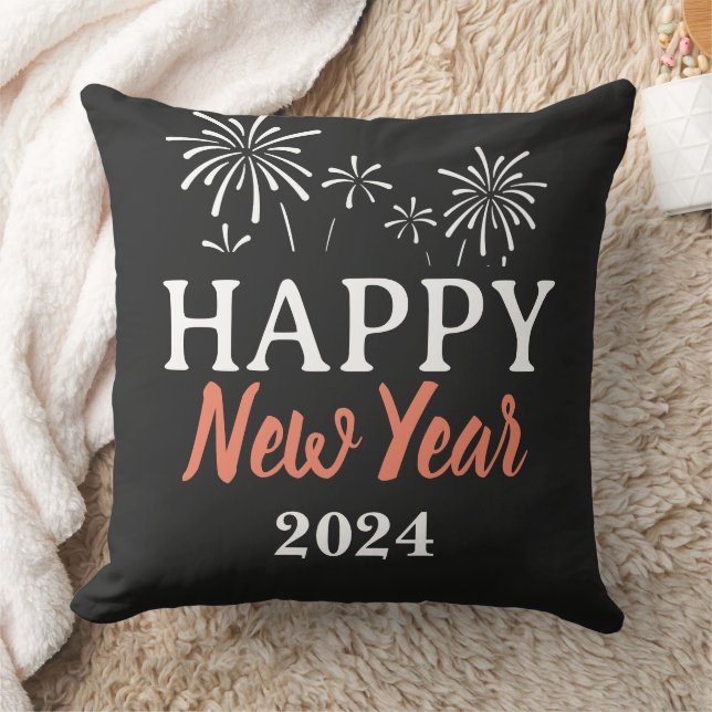 Trendy Elegant Script Happy New Year  Throw Pillow (Blanket)