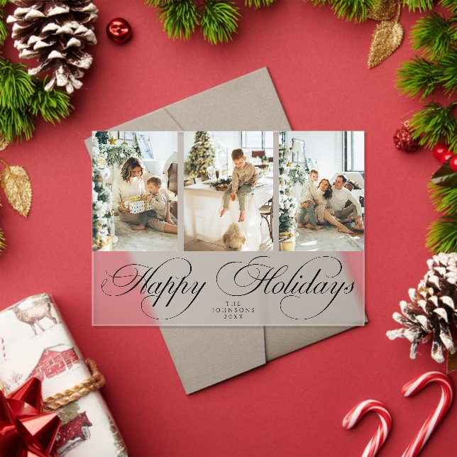 Trendy Elegant Script Photo Collage Christmas Card Acrylic Invitations (Insitu (Holiday))