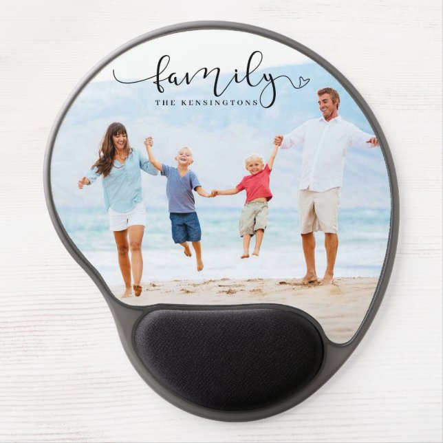 Trendy Elegant Script Typography Family Photo Gel Mouse Pad (Front)