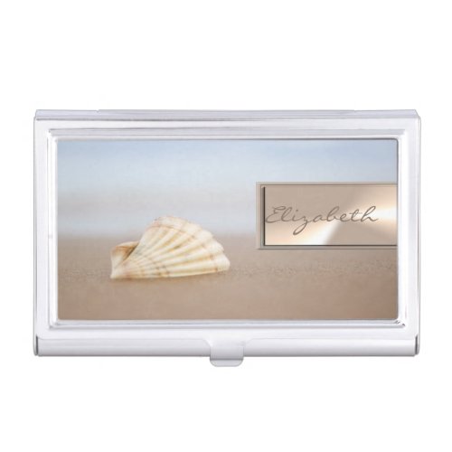 Trendy Elegant SeashellSand Frame Business Card Case