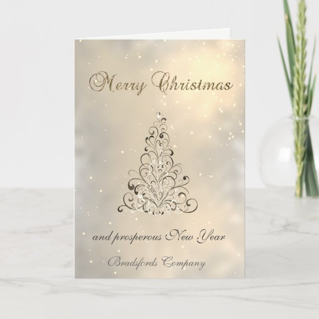 Trendy  Elegant Shiny , Christmas  Tree,Corporate Holiday Card (Front)