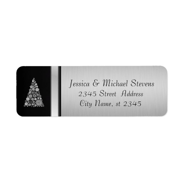 Trendy elegant silver/ black Christmas tree Label (Front)