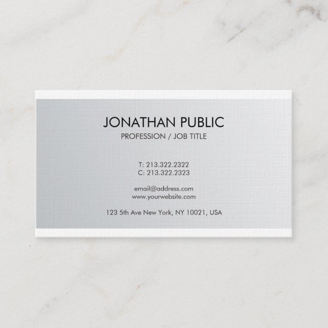 Trendy Elegant Silver Look Luxe Premium Linen Business Card (Front)