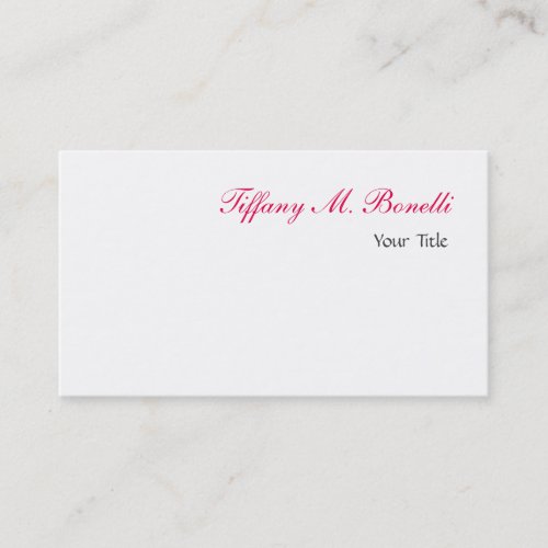 Trendy Elegant Simple Pink White Chic Unique Business Card