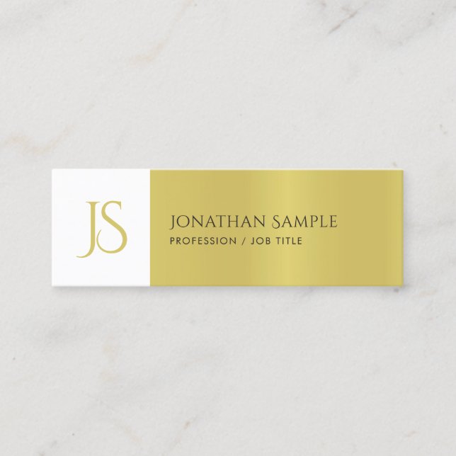 Trendy Elegant Sleek Design Chic Gold Monogram Mini Business Card (Front)