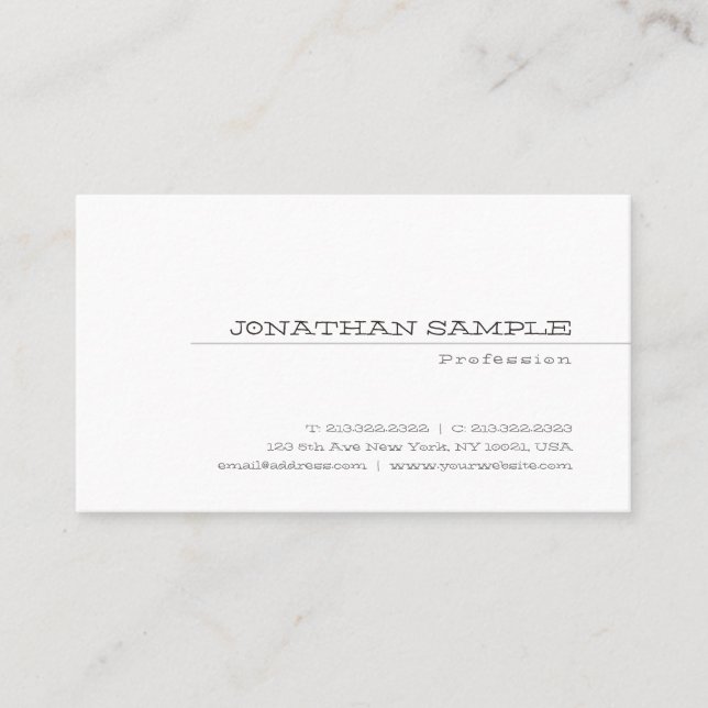 Trendy Elegant Sleek Design Modern Plain Cute Business Card (Front)