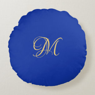 Trendy Elegant Solid Royal Blue Name Monogram Round Pillow