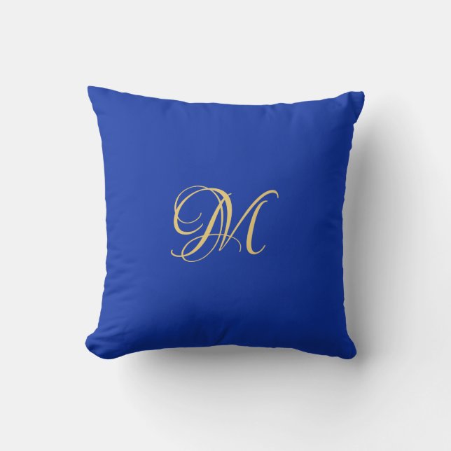 Trendy Elegant Solid Royal Blue Name Monogram Throw Pillow (Front)