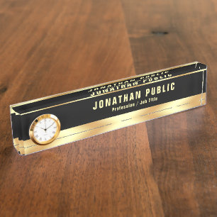 Trendy Elegant Template With Clock Luxurious Desk Name Plate