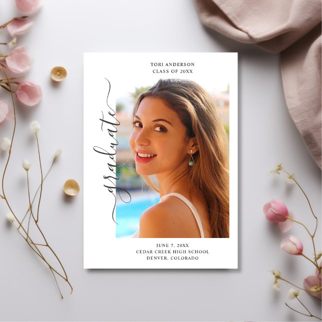 Trendy Elegant Two Photo Graduation Announcement (Creator Uploaded)