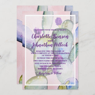 Trendy Elegant Watercolor Cactus Wedding Invitation