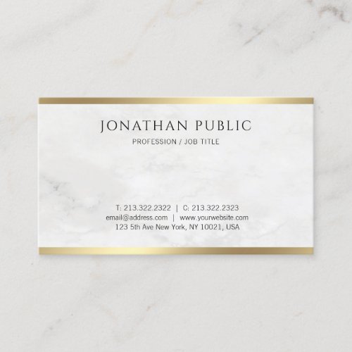 Trendy Elegant White Marble Modern Gold Template Business Card