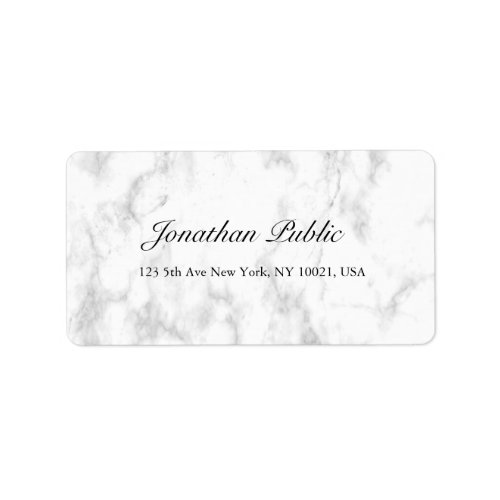 Trendy Elegant White Marble Script Luxury Address Label