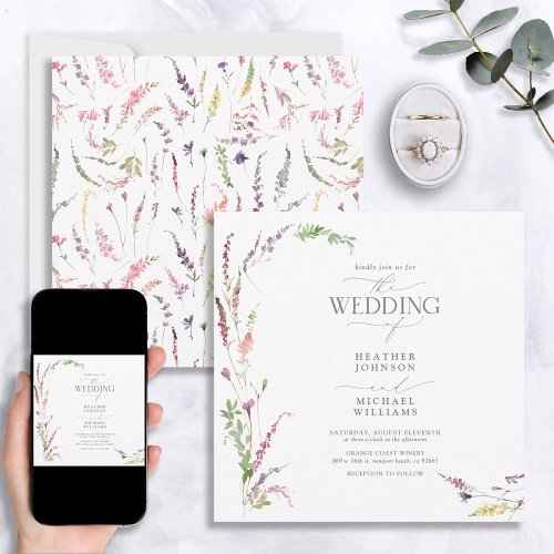 Trendy Elegant Wildflower Floral Wedding Invitation