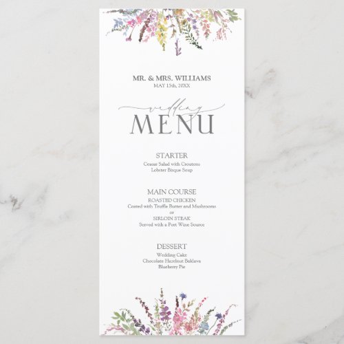 Trendy Elegant Wildflower Floral Wedding Menu