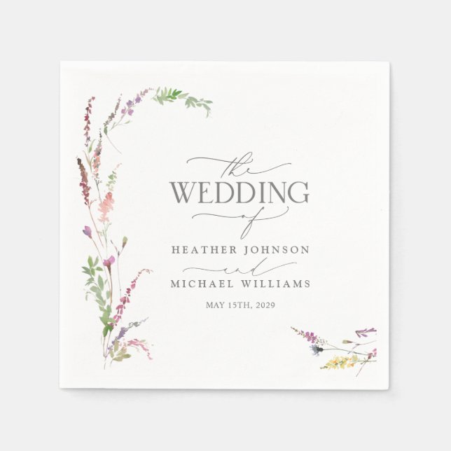 Trendy Elegant Wildflower Floral Wedding Napkins (Front)