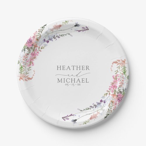 Trendy Elegant Wildflower Floral Wedding Paper Plates