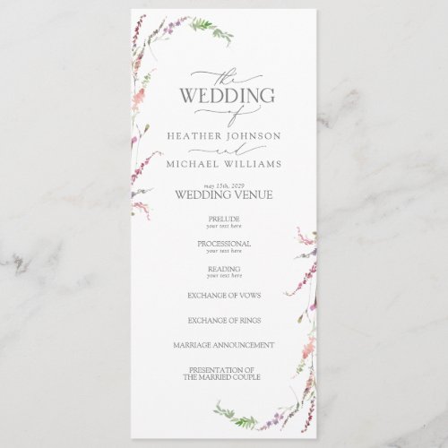 Trendy Elegant Wildflower Floral Wedding Program