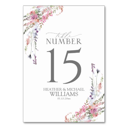 Trendy Elegant Wildflower Floral Wedding Table Number