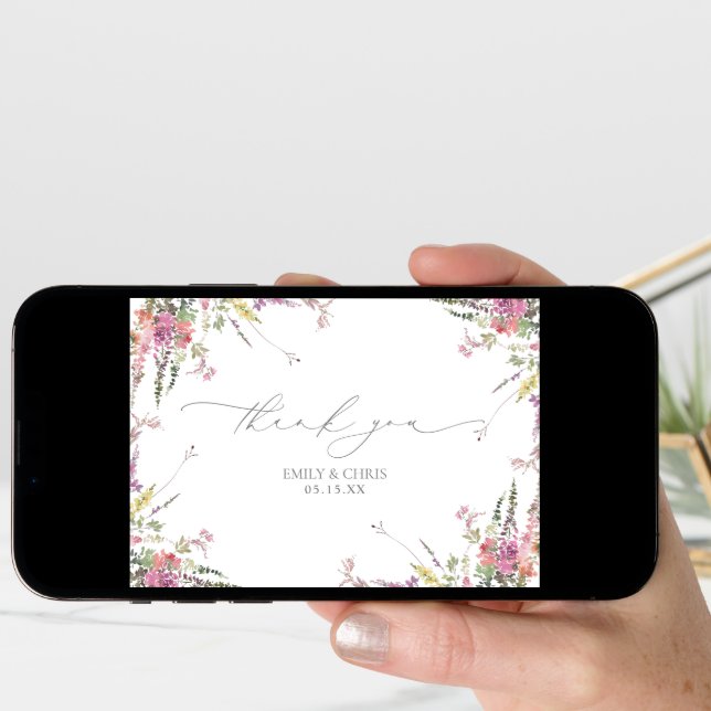 Trendy Elegant Wildflower Floral Wedding Thank You Card (Front Digital)