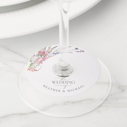 Trendy Elegant Wildflower Floral Wedding Wine Glass Tag