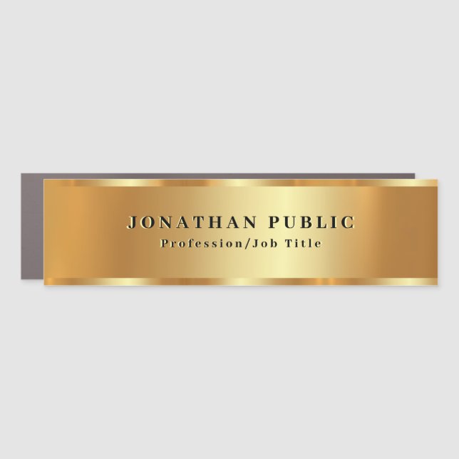 Trendy Elegant Your Custom Text Black & Gold Car Magnet (Front)