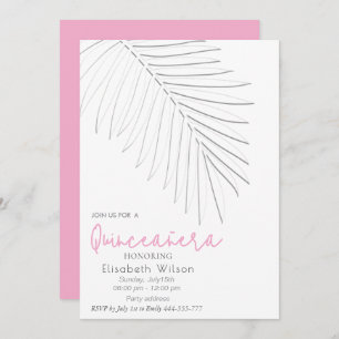 Trendy Embossed palm minimalist script Quinceañera Invitation