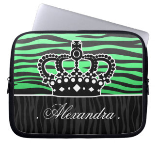 Trendy emerald green and black zebra laptop sleeve
