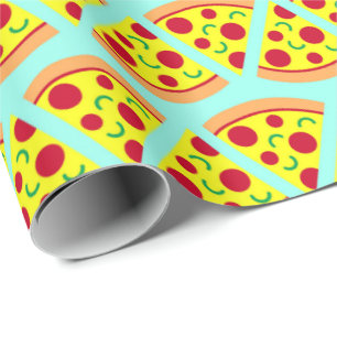 Trendy Emoji Style Pizza Pattern Wrapping Paper