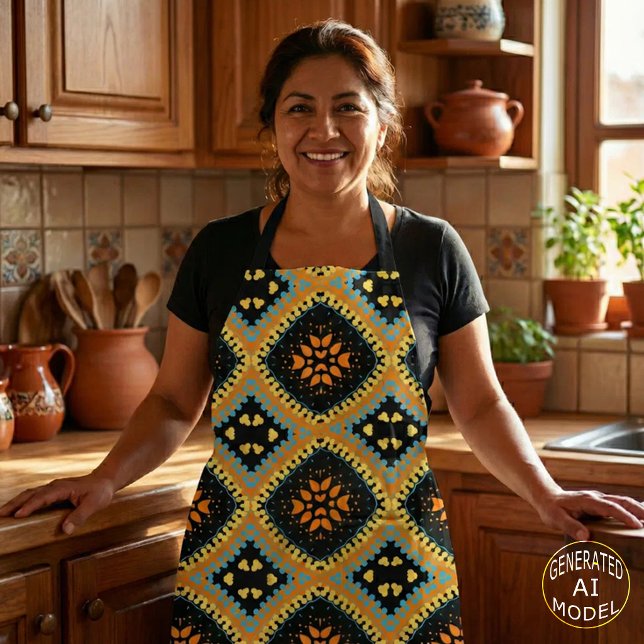 Trendy Ethnic Boho Geometric Orange Turquoise  Apron (Creator Uploaded)