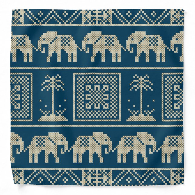 Trendy Ethnic pattern for Elephant lovers in blue Bandana (Front)