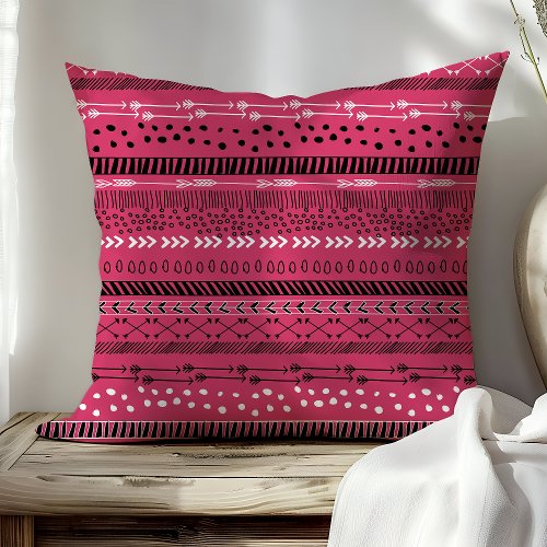 Trendy Ethnic Tribal Boho Arrows Pink Pattern Throw Pillow