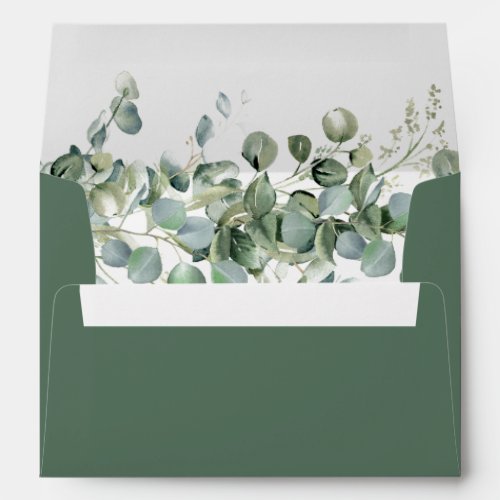 Trendy Eucalyptus Emerald Green Watercolor Foilage Envelope