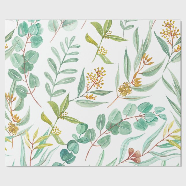 Trendy Eucalyptus floral design Wrapping Paper (Seam)