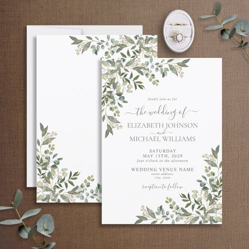 Trendy Eucalyptus Greenery Script Wedding Invitation