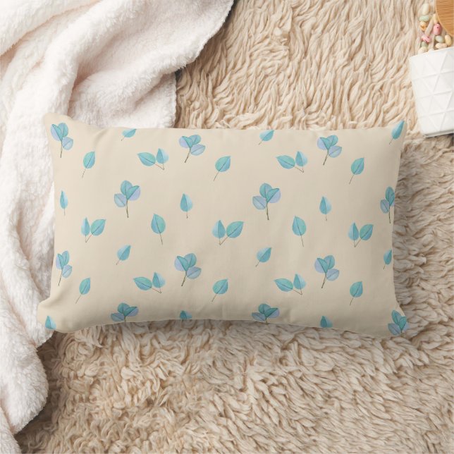 Trendy Eucalyptus Leaves On Buttercream Lumbar Pillow (Blanket)