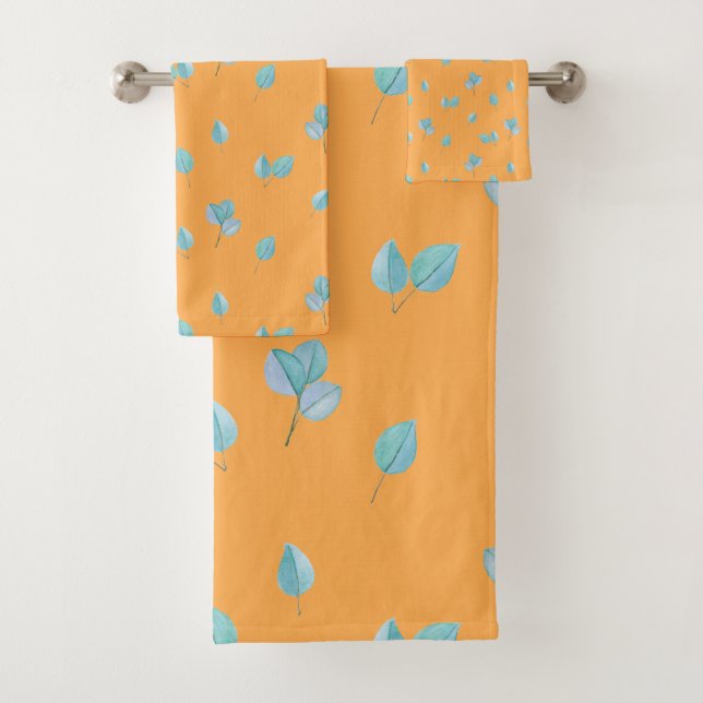 Trendy Eucalyptus Leaves On Marigold  Bath Towel Set