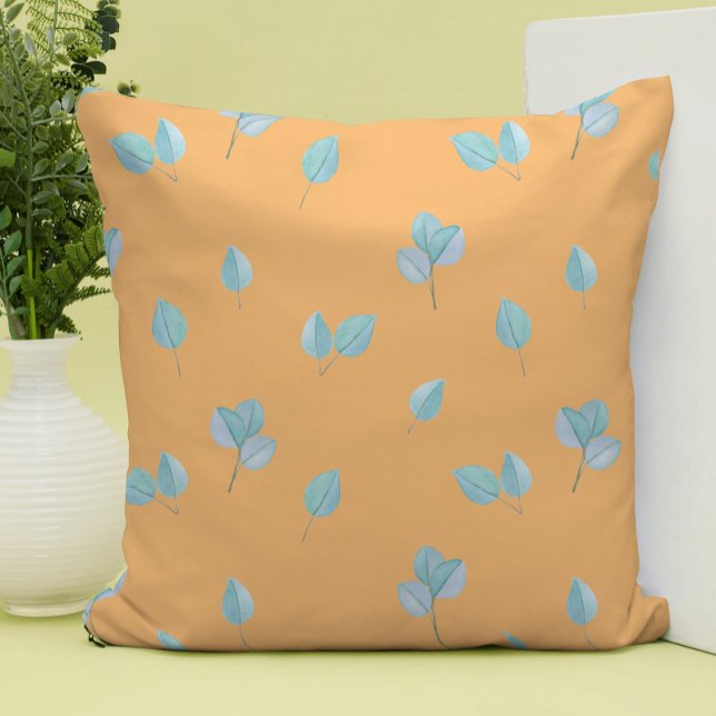 Trendy Eucalyptus Leaves On Marigold  Throw Pillow (Creator Uploaded)