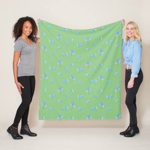 Trendy Eucalyptus Leaves On Sage  Fleece Blanket