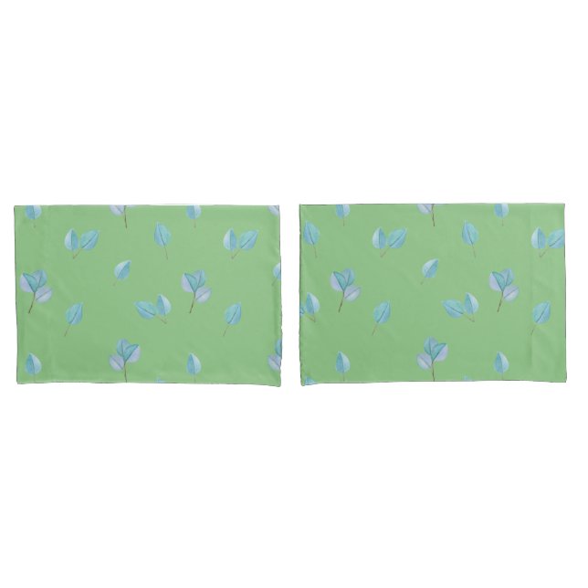 Trendy Eucalyptus Leaves On Sage  Pillow Case (Front-Set)