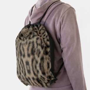 Trendy Exotic Snow Leopard Pattern Animal Print Drawstring Bag