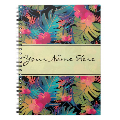 Trendy Exotic Tropical Leaves with Gold Notebook