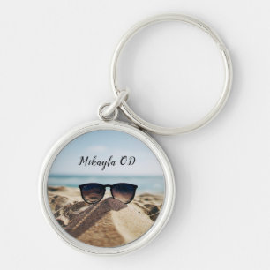 Trendy Eyeglasses on a Beach Optical Keychain