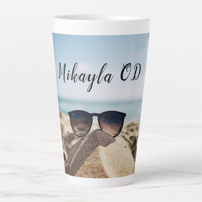 Trendy Eyeglasses on a Beach Optical    Latte Mug (Front)