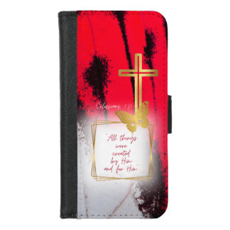 Trendy Faith Nature Red Black Gold Cross iPhone 8/7 Wallet Case