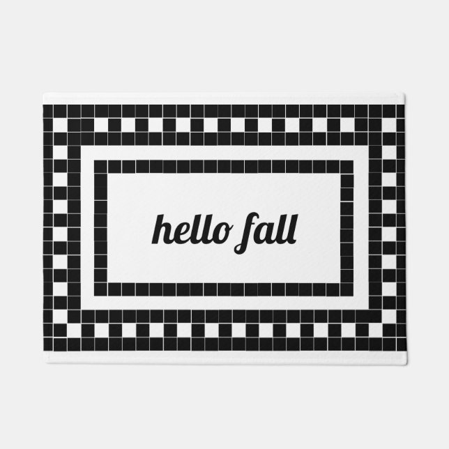 Trendy Fall Black and White Tile Design  Doormat (Front)